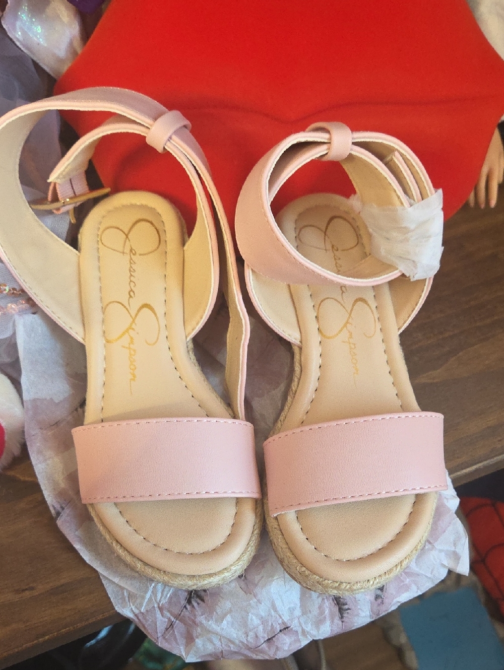 NEW Jessica Simpson Blush Pink Ankle-Strap Espadrille Wedges